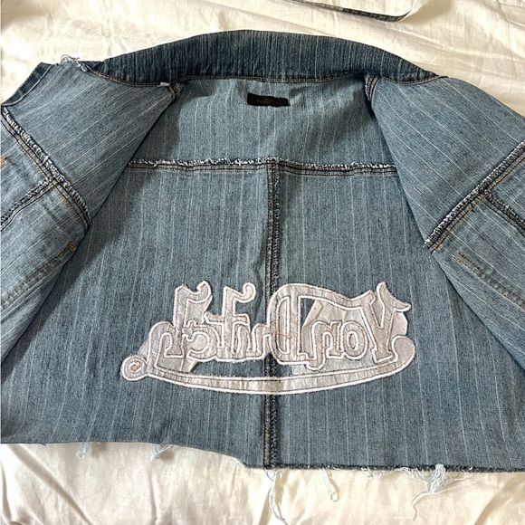 VTG Von Dutch Cropped Denim Vest Y2K 2000s Streetwear Logo Back Raw Hem Size M - Picture 5 of 7